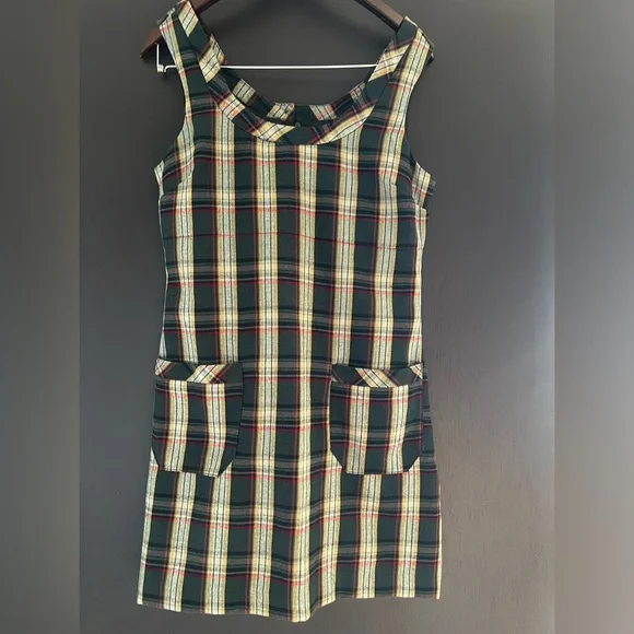 Vintage Y2K Old Navy Plaid Mod Pinafore Academia Mini Dress - Picture 1 of 12